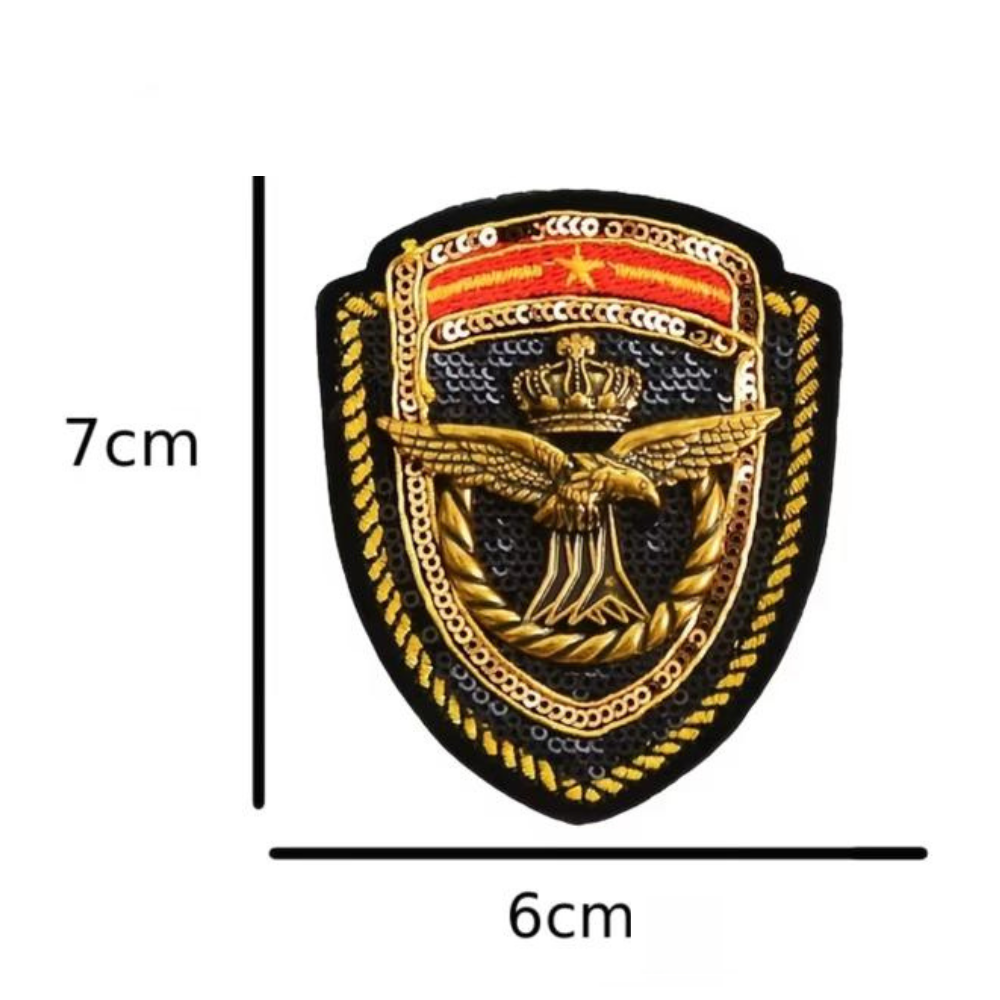 Écusson Thermocollant Aigle Royal Blason Noir Or Rouge – Patch Brodé Insigne Héraldique Militaire Vintage – Applique Customisation Vêtement
