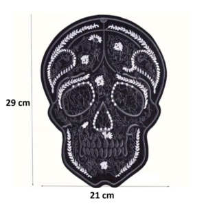 Écusson brodé Thermocollant Tête de Mort Mexicaine Noir Argent
