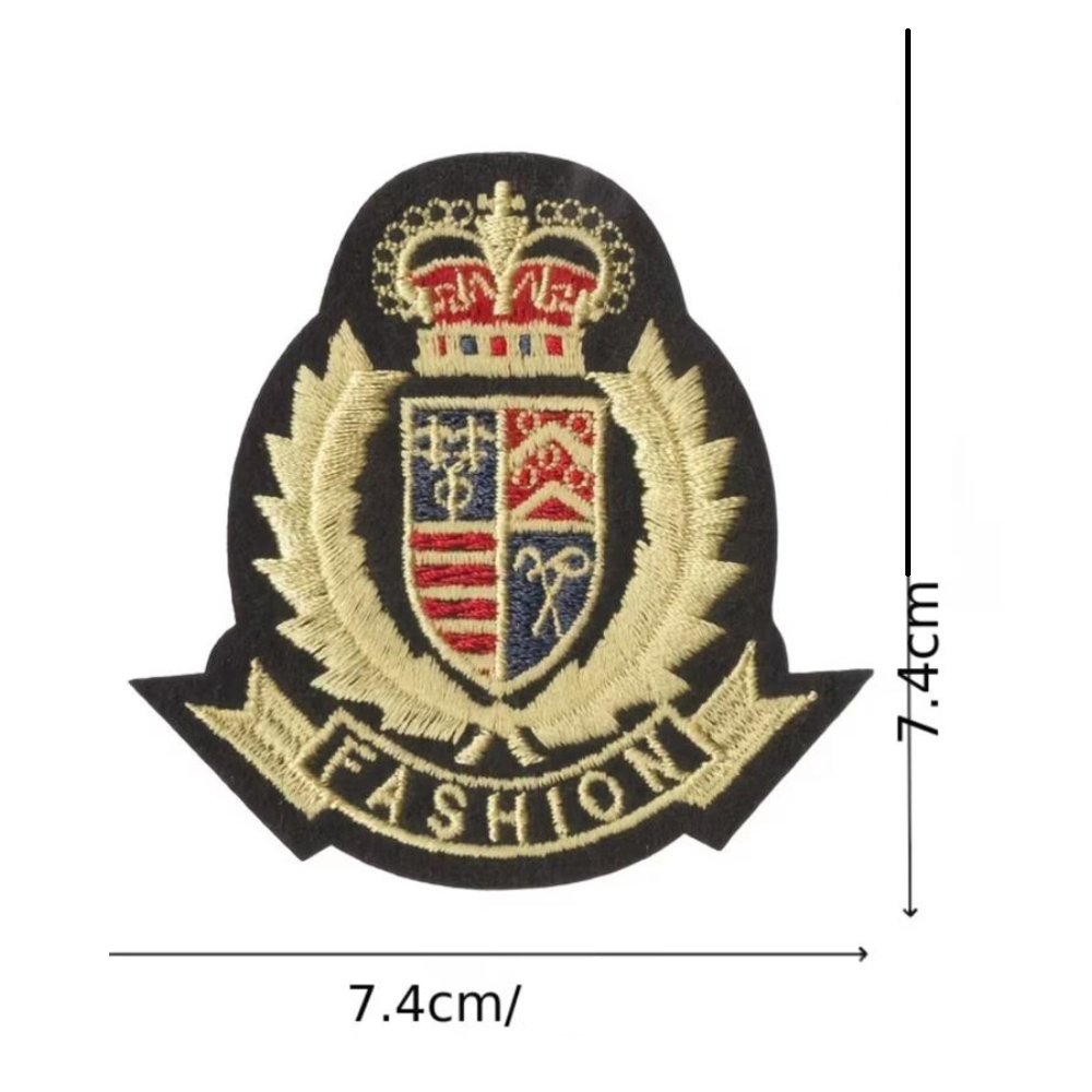 Écusson Thermocollant Royal Couronne – Patch Brodé Blason Héraldique Noir Or Rouge