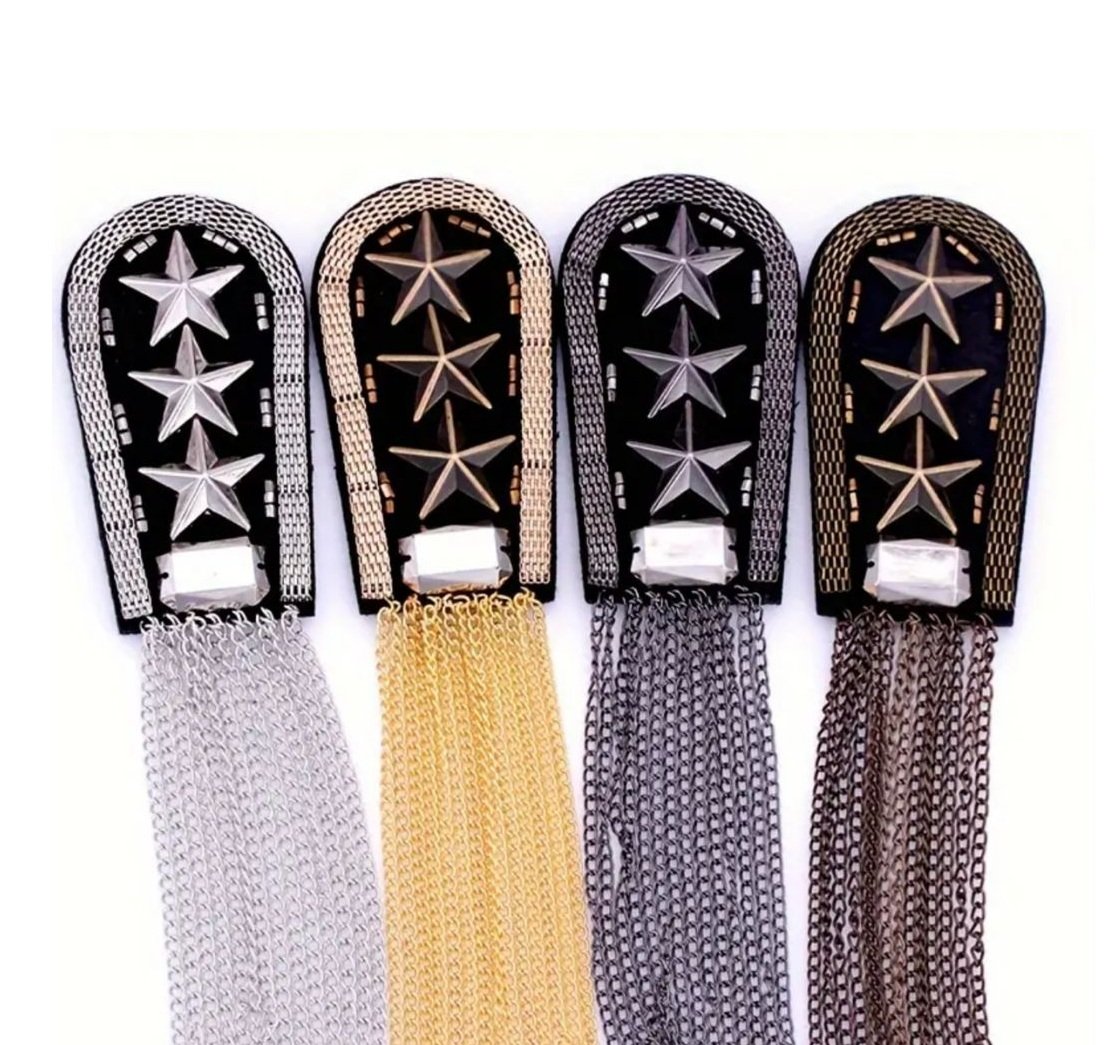Épaulette décorative à franges chaînes et étoiles