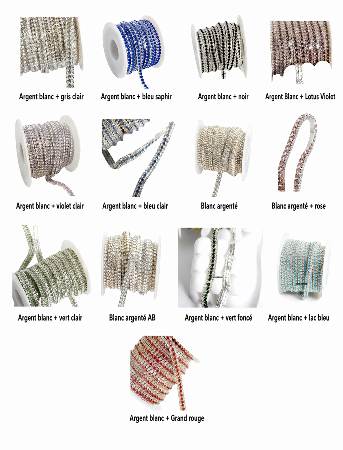 Strass au mètre fond métal argenté en Crystal véritable