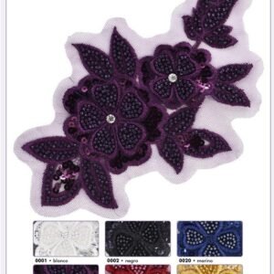 Applique thermocollante florale en tissu et cristal véritable