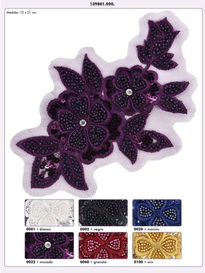 Applique thermocollante florale en tissu et cristal véritable